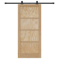 Produktbild för Skjutdörr Naturlig och svart 86 x 198,5 cm Massiv furu