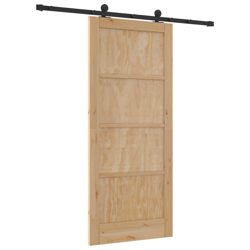 Produktbild för Skjutdörr Naturlig och svart 86 x 198,5 cm Massiv furu