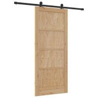 Produktbild för Skjutdörr Naturlig och svart 86 x 198,5 cm Massiv furu