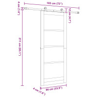 Produktbild för Skjutdörr Naturlig och svart 86 x 211 cm Massiv furu