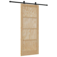 Produktbild för Skjutdörr Naturlig och svart 86 x 211 cm Massiv furu