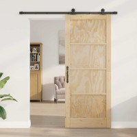Produktbild för Skjutdörr Naturlig och svart 86 x 211 cm Massiv furu