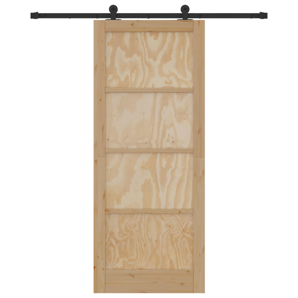 Produktbild för Skjutdörr Naturlig och svart 86 x 211 cm Massiv furu