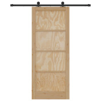 Produktbild för Skjutdörr Naturlig och svart 86 x 211 cm Massiv furu