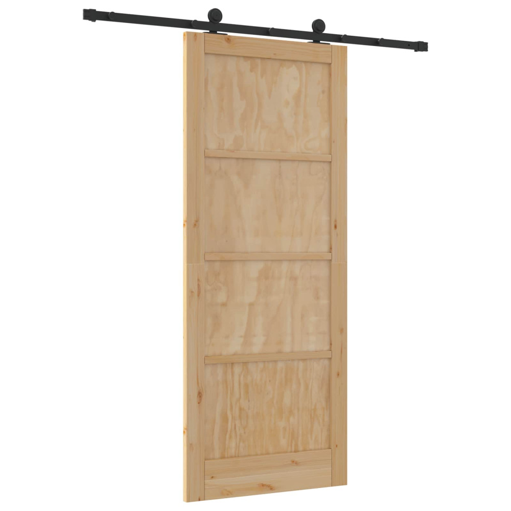 Produktbild för Skjutdörr Naturlig och svart 86 x 211 cm Massiv furu