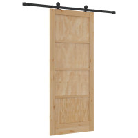 Produktbild för Skjutdörr Naturlig och svart 86 x 211 cm Massiv furu