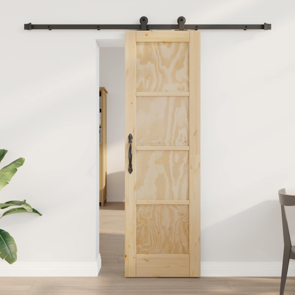 Produktbild för Skjutdörr Naturlig och svart 61 x 198,5 cm Massiv furu