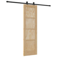Produktbild för Skjutdörr Naturlig och svart 61 x 198,5 cm Massiv furu
