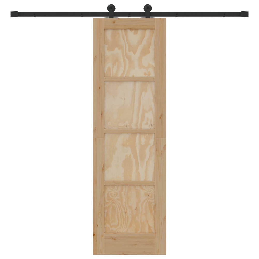 Produktbild för Skjutdörr Naturlig och svart 61 x 198,5 cm Massiv furu