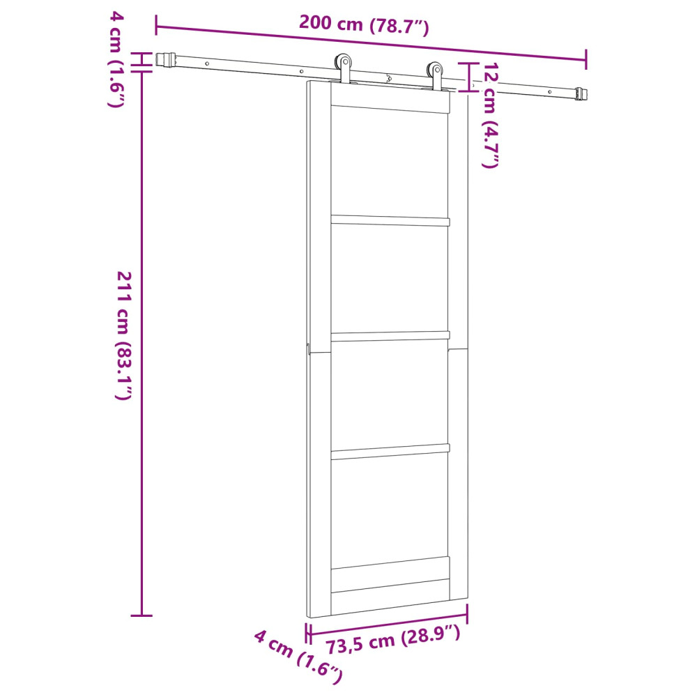 Produktbild för Skjutdörr Naturlig och svart 73,5 x 211 cm Massiv furu