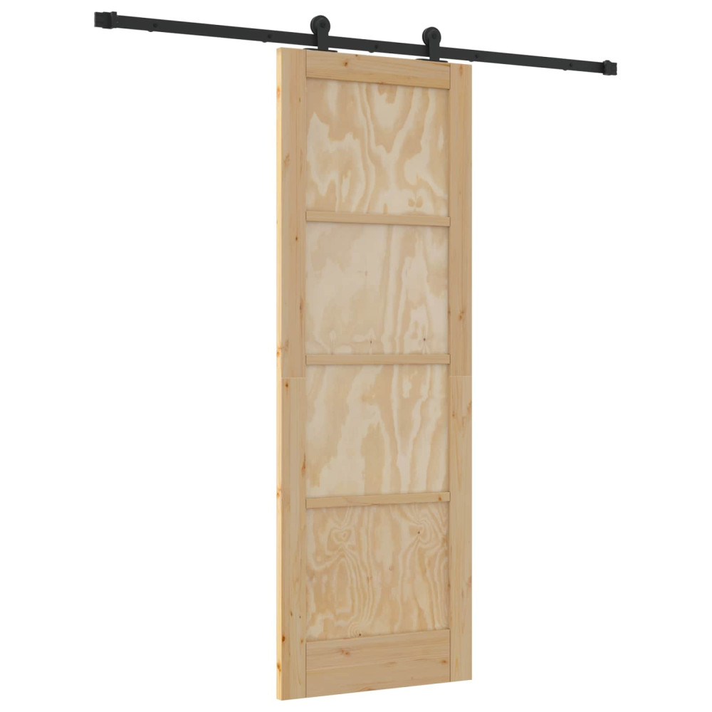 Produktbild för Skjutdörr Naturlig och svart 73,5 x 211 cm Massiv furu
