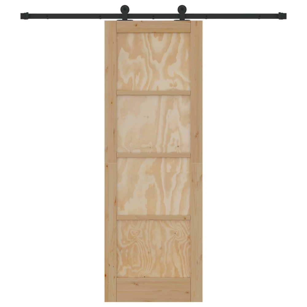 Produktbild för Skjutdörr Naturlig och svart 73,5 x 211 cm Massiv furu