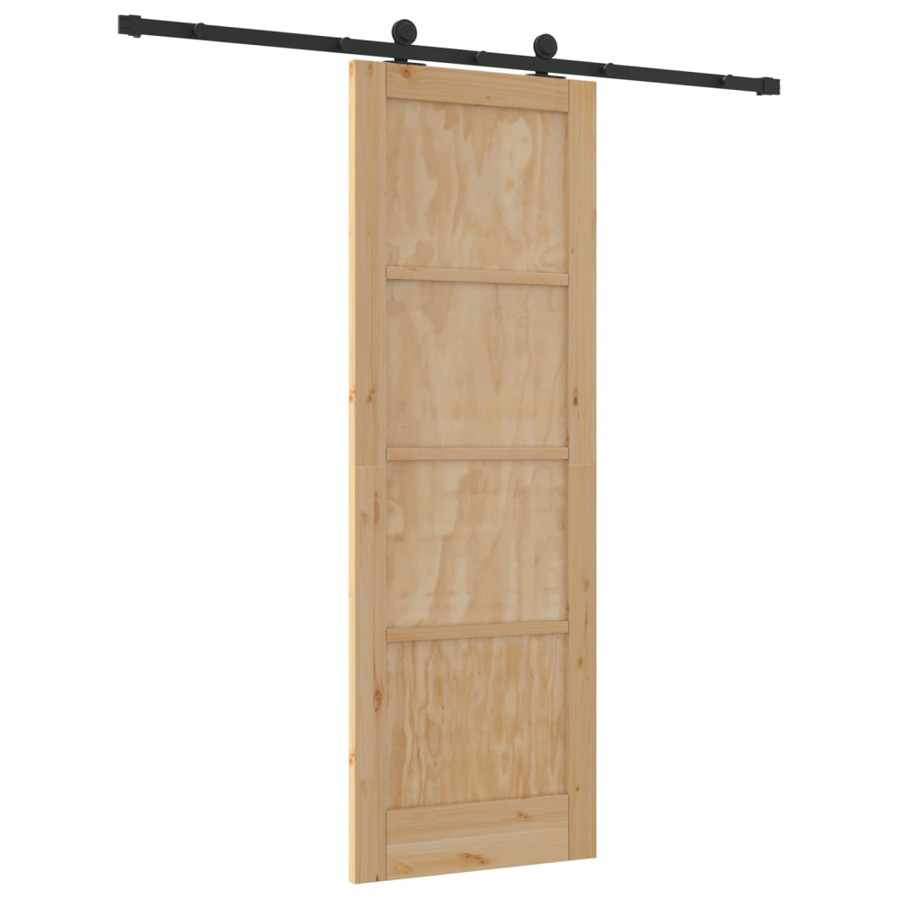 Produktbild för Skjutdörr Naturlig och svart 73,5 x 211 cm Massiv furu