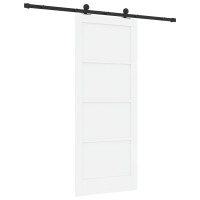 Produktbild för Skjutdörr Vit och svart 83 x 202 cm Massiv furu