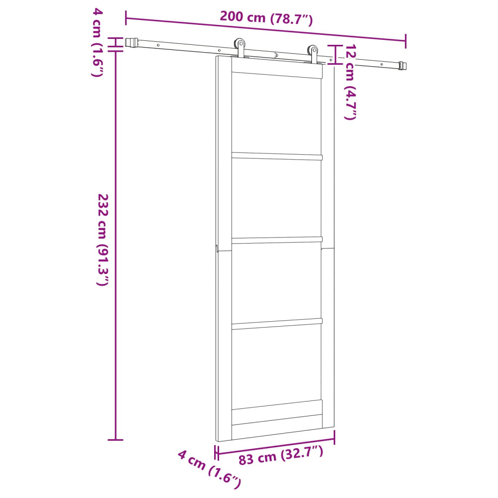 Produktbild för Skjutdörr Naturlig och svart 83 x 232 cm Massiv furu