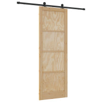 Produktbild för Skjutdörr Naturlig och svart 83 x 232 cm Massiv furu
