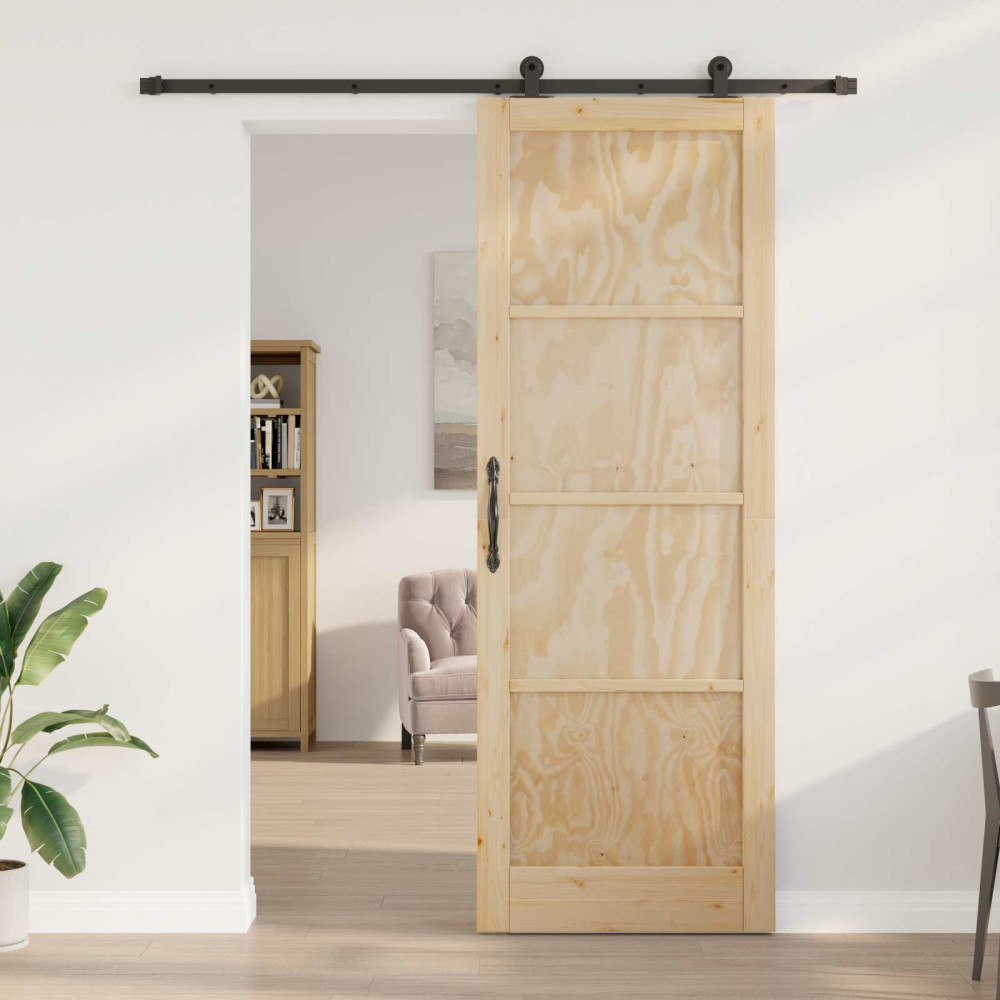 Produktbild för Skjutdörr Naturlig och svart 83 x 232 cm Massiv furu