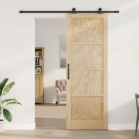 Produktbild för Skjutdörr Naturlig och svart 83 x 232 cm Massiv furu