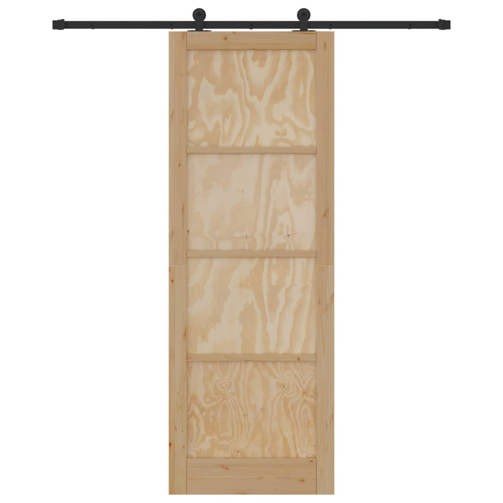 Produktbild för Skjutdörr Naturlig och svart 83 x 232 cm Massiv furu