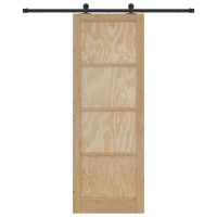 Produktbild för Skjutdörr Naturlig och svart 83 x 232 cm Massiv furu