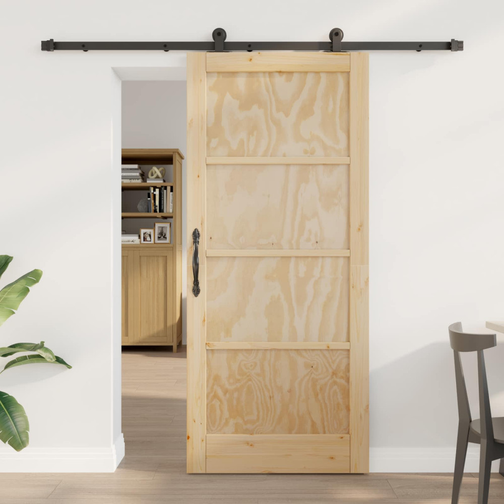 Produktbild för Skjutdörr Naturlig och svart 86 x 198,5 cm Massiv furu