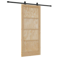Produktbild för Skjutdörr Naturlig och svart 86 x 198,5 cm Massiv furu