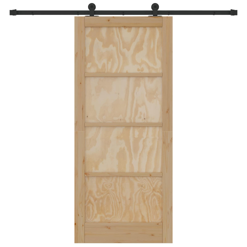 Produktbild för Skjutdörr Naturlig och svart 86 x 198,5 cm Massiv furu