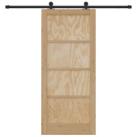 Produktbild för Skjutdörr Naturlig och svart 86 x 198,5 cm Massiv furu
