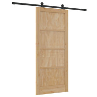 Produktbild för Skjutdörr Naturlig och svart 86 x 198,5 cm Massiv furu