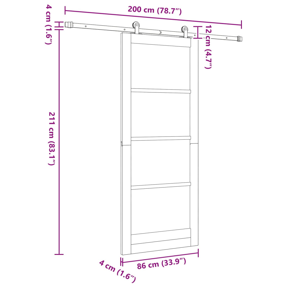 Produktbild för Skjutdörr Naturlig och svart 86 x 211 cm Massiv furu
