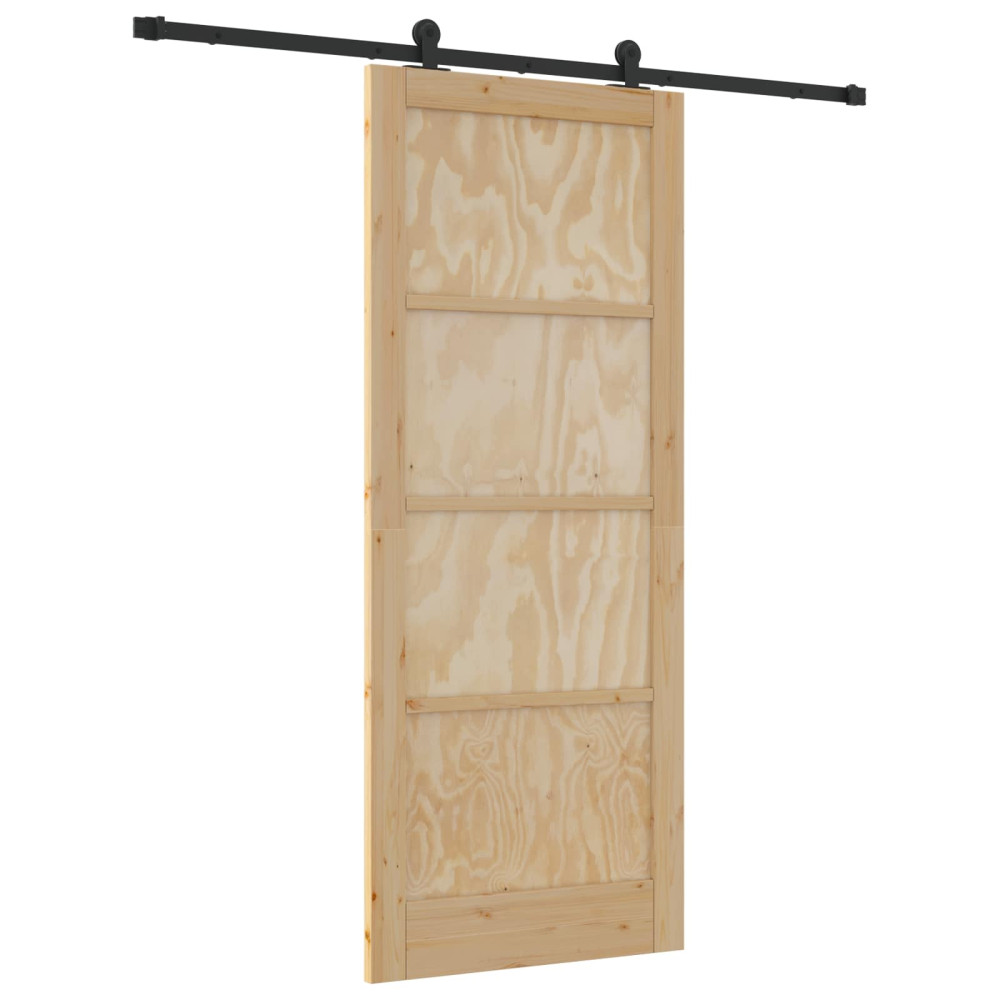 Produktbild för Skjutdörr Naturlig och svart 86 x 211 cm Massiv furu