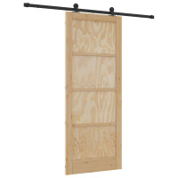 Produktbild för Skjutdörr Naturlig och svart 86 x 211 cm Massiv furu