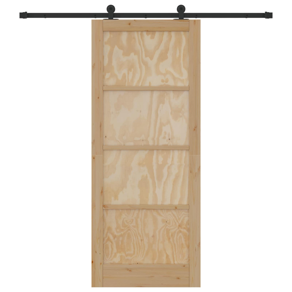 Produktbild för Skjutdörr Naturlig och svart 86 x 211 cm Massiv furu