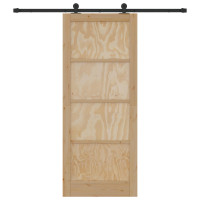 Produktbild för Skjutdörr Naturlig och svart 86 x 211 cm Massiv furu