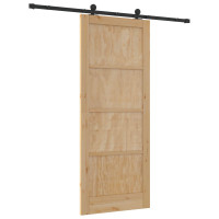 Produktbild för Skjutdörr Naturlig och svart 86 x 211 cm Massiv furu