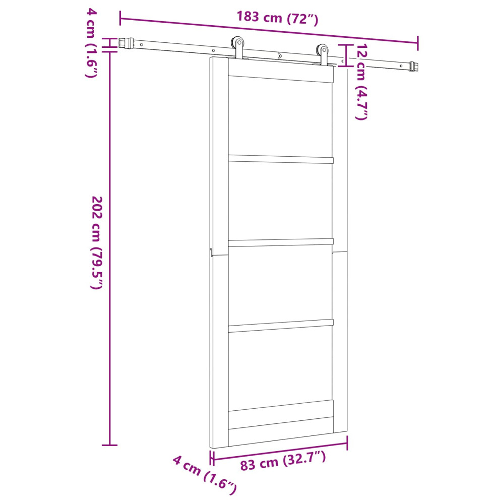 Produktbild för Skjutdörr Vit 83 x 202 cm Massiv furu