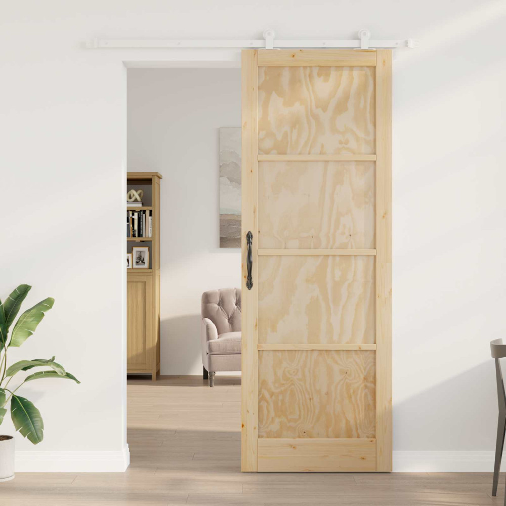 Produktbild för Skjutdörr Naturlig och vit 83 x 232 cm Massiv furu