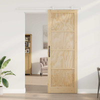 Produktbild för Skjutdörr Naturlig och vit 83 x 232 cm Massiv furu