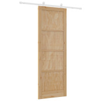 Produktbild för Skjutdörr Naturlig och vit 83 x 232 cm Massiv furu