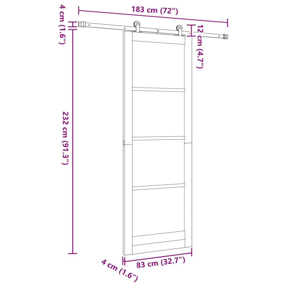 Produktbild för Skjutdörr Vit 83 x 232 cm Massiv furu