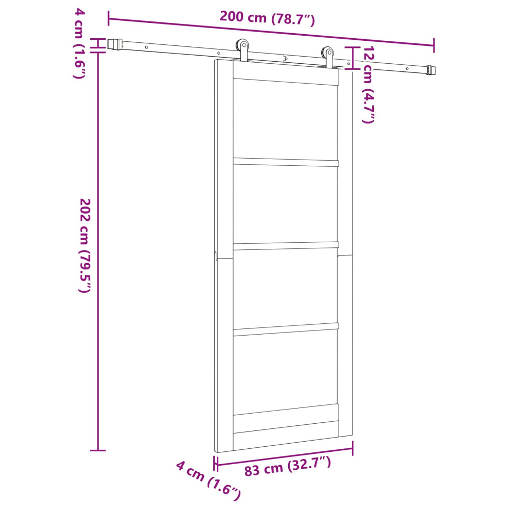 Produktbild för Skjutdörr Vit 83 x 202 cm Massiv furu