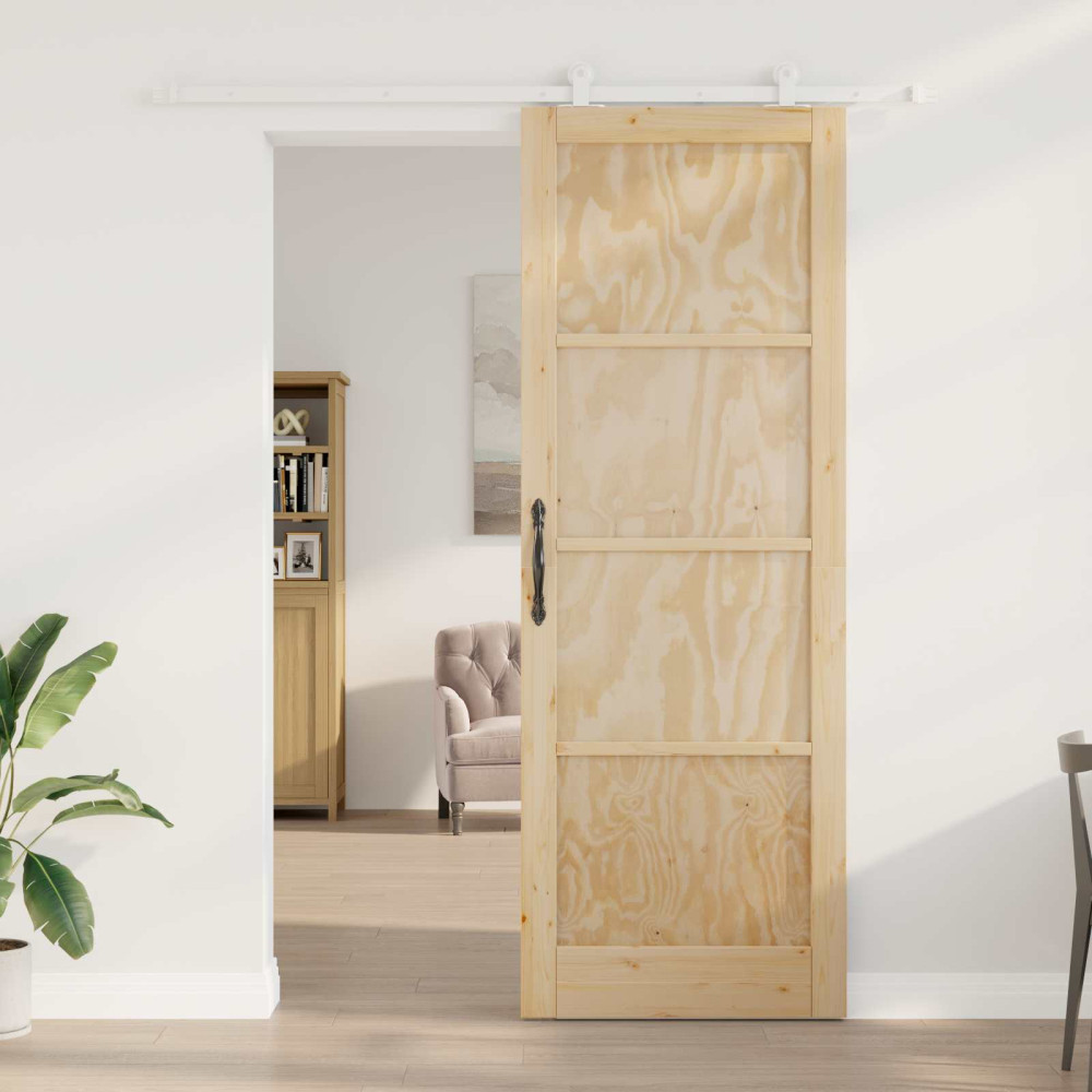 Produktbild för Skjutdörr Naturlig och vit 83 x 232 cm Massiv furu