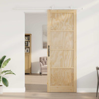 Produktbild för Skjutdörr Naturlig och vit 83 x 232 cm Massiv furu