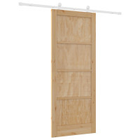 Produktbild för Skjutdörr Naturlig och vit 86 x 211 cm Massiv furu