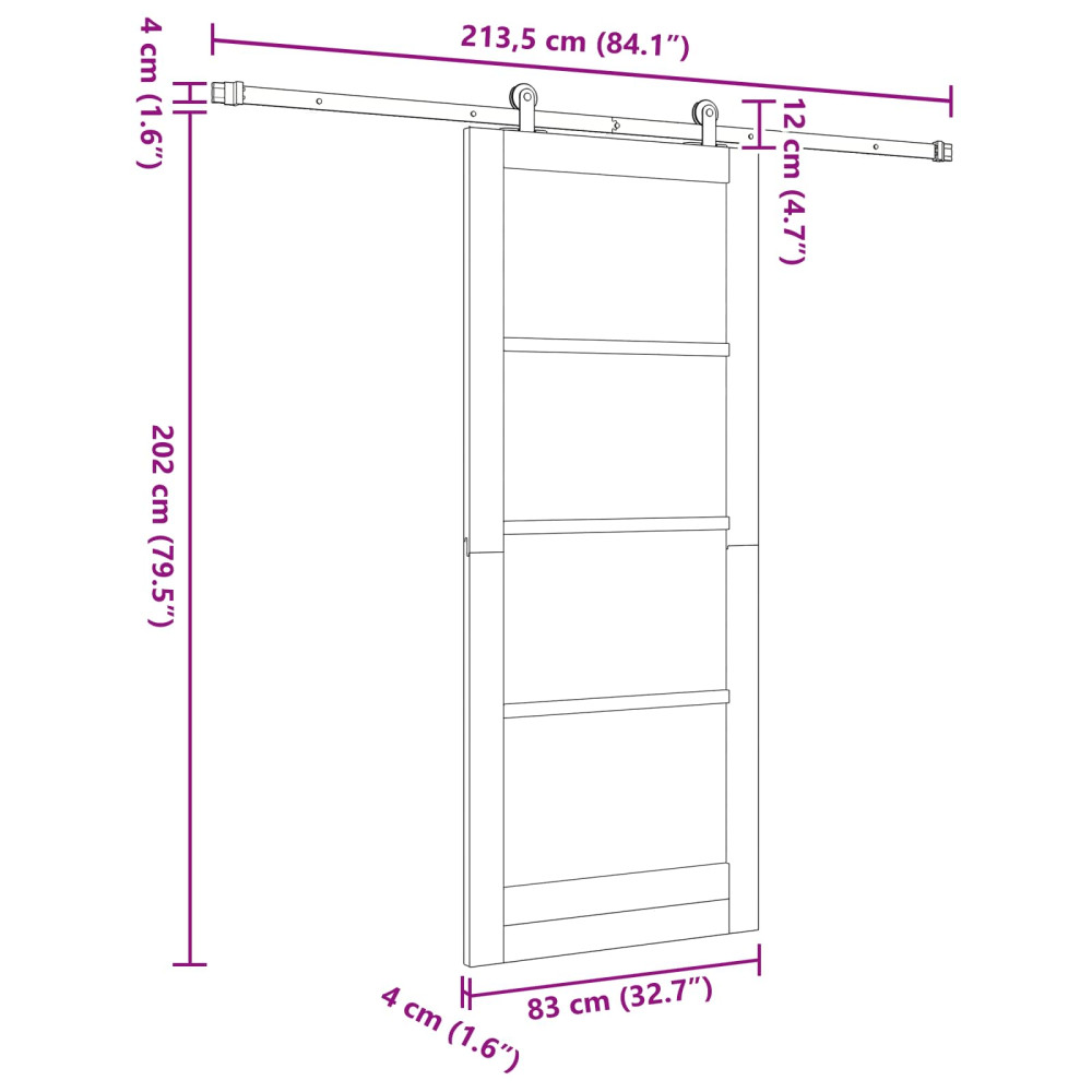 Produktbild för Skjutdörr ORKDAL Vit 83 x 202 cm Massiv furu