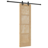 Produktbild för Skjutdörr Naturlig och svart 61 x 198,5 cm Massiv furu