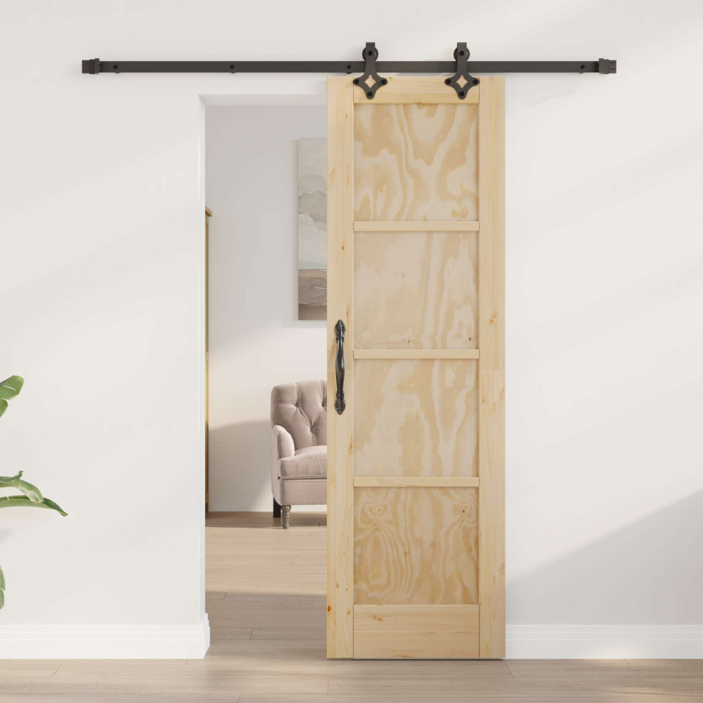 Produktbild för Skjutdörr Naturlig och svart 61 x 198,5 cm Massiv furu