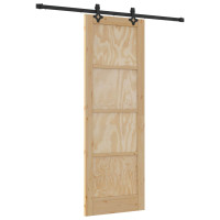 Produktbild för Skjutdörr Naturlig och svart 73,5 x 211 cm Massiv furu