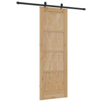 Produktbild för Skjutdörr Naturlig och svart 73,5 x 211 cm Massiv furu