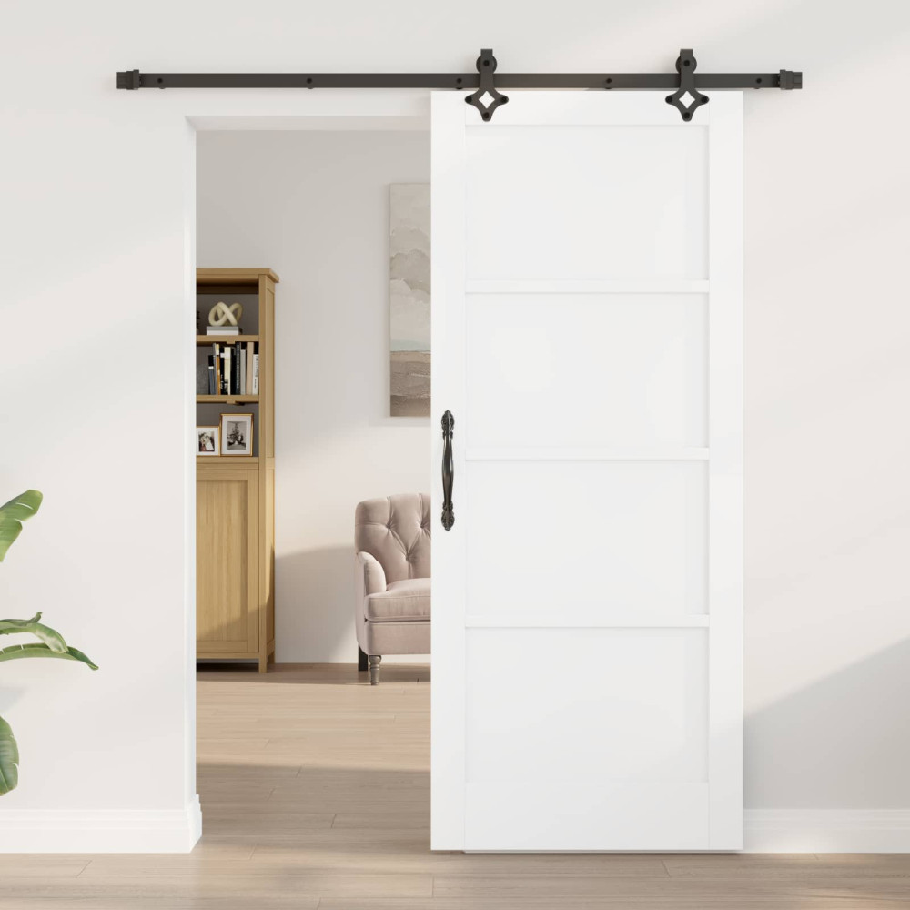Produktbild för Skjutdörr Vit och svart 83 x 202 cm Massiv furu